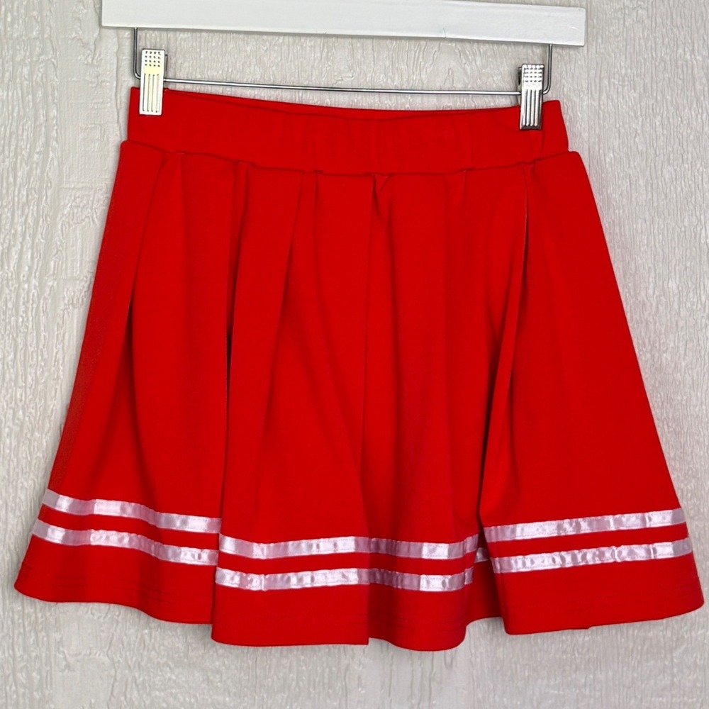 Avidlove Red Pleated Mini Skirt Cheerleader Costume Striped Hem Womens Medium